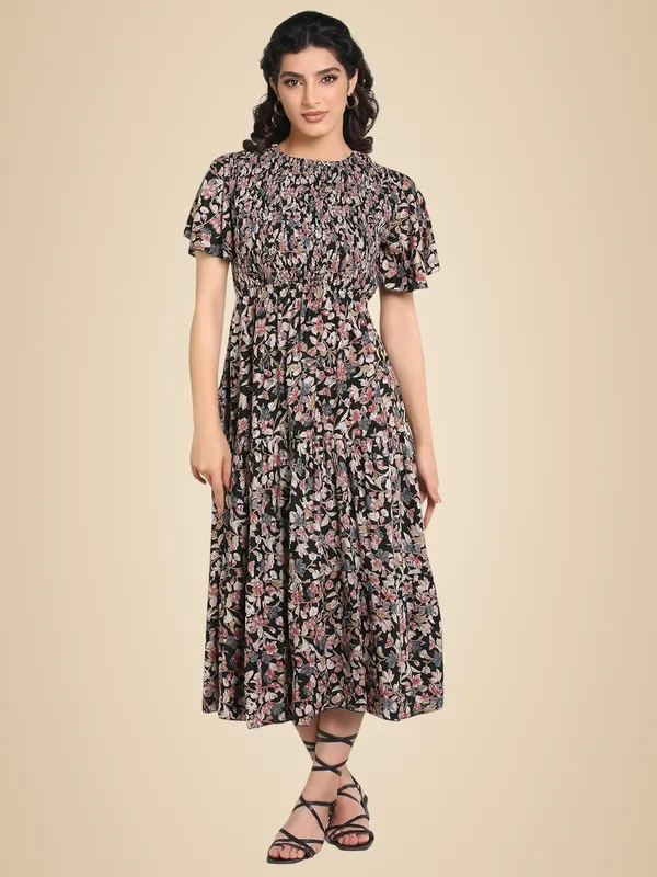 Dark_Green_Floral_Rayon_One_Piece_Midi_Dress_For_Women
