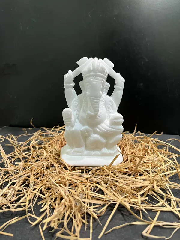 5_inch_White_Marble_Ganesh_Idol/Murti_Right_Trunk_for_Home_Temple_and_Gifting(Size_-5")