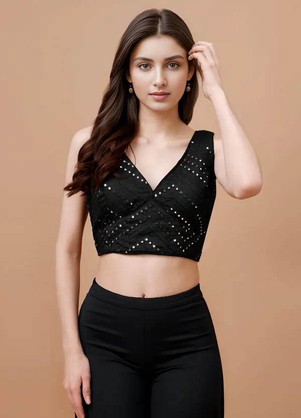 Black_Georgette_Sleeveless_Embriodered_Blouse_For_Women