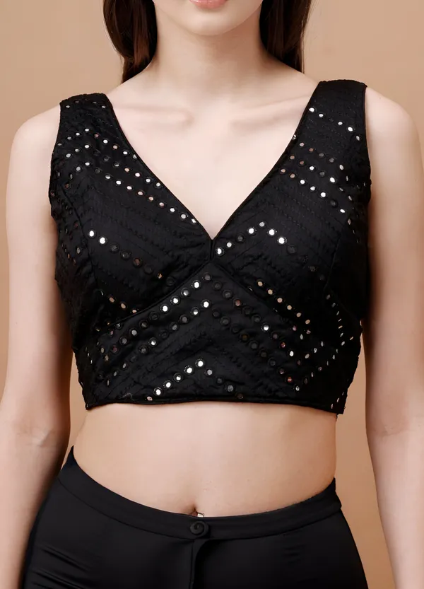 Black_Georgette_Sleeveless_Embriodered_Blouse_For_Women