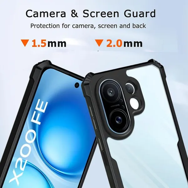 Back_Case_Cover_For_Vivo_X200fe_5g_Slim_Anti_Yellow_Protective_Shock_Proof_Bumper_Hybrid_Pc_With_Tpu_Frame_Transparent_Clear