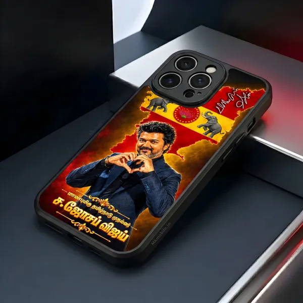 Cm_C_Joseph_Vijay_Thalapathy_Tvk_On_Fire_with_sign_Design_Printed_Premium_Glossy_Back_Case_Cover_With_Camera_Protection_MK000615_Bx
