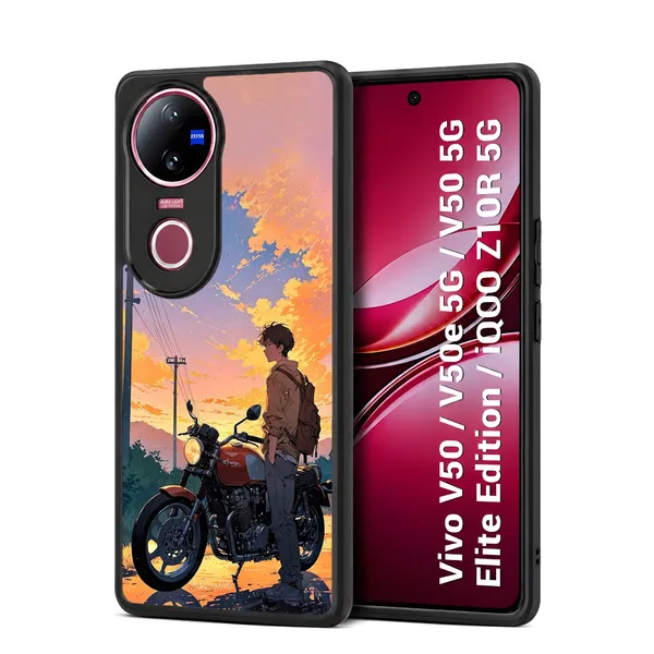 Anime_Sunset_Motorcycle_Rider_Design_Printed_Premium_Glossy_Back_Case_Cover_With_Camera_Protection_For_Vivo_V50_/_V50e_/_V50_5g_Elite_Edition_/_iQOO_Z10r_5g_Mk000023_Bx