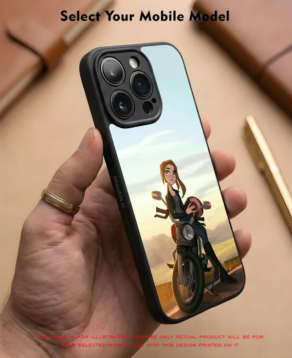 Illustrated_Character_Girl_On_Bike_Design_Printed_Premium_Glossy_Back_Case_Cover_With_Camera_Protection_Mk000043_Bx