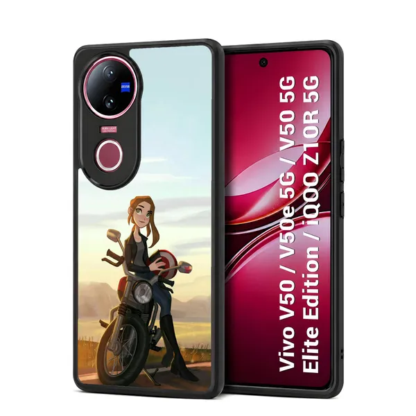 Illustrated_Character_Girl_On_Bike_Design_Printed_Premium_Glossy_Back_Case_Cover_With_Camera_Protection_For_Vivo_V50_/_V50e_/_V50_5g_Elite_Edition_/_iQOO_Z10r_5g_Mk000043_Bx