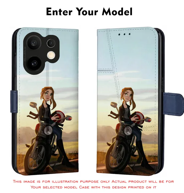 Illustrated_Character_Girl_On_Bike_Design_Printed_Flip_Case_Cover_With_Camera_Protection_Mk000043_Fcuv