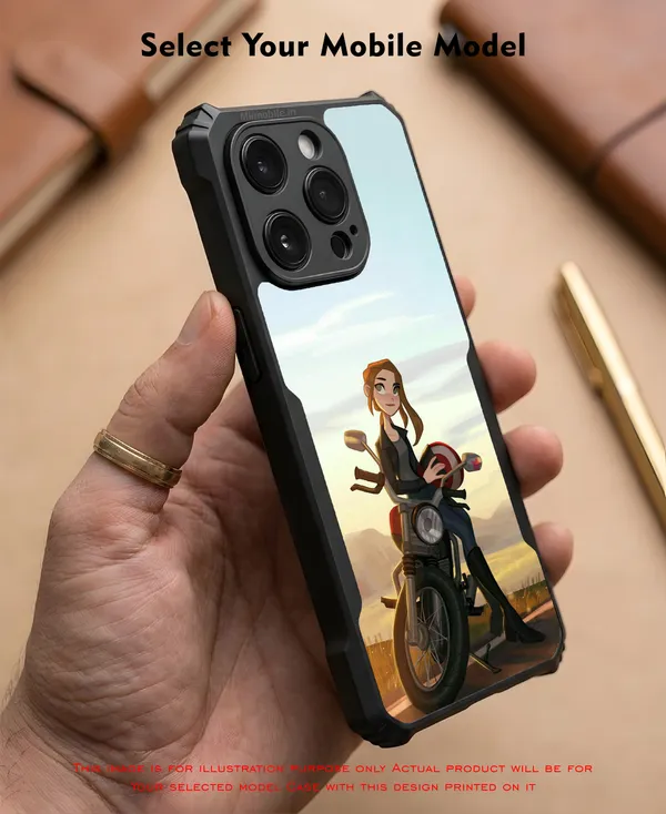 Illustrated_Character_Girl_On_Bike_Design_Printed_Bumper_Glossy_Back_Case_Cover_With_Camera_Protection_Mk000043_Ip