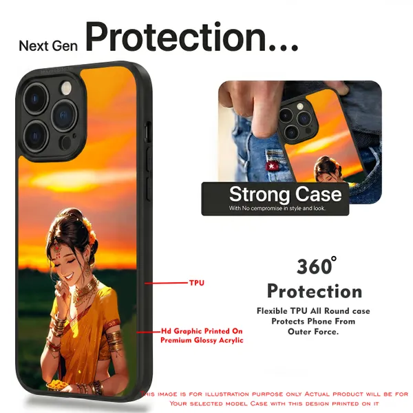 Girl_On_Saree_Illustrated__Design_Printed_Premium_Glossy_Back_Case_Cover_With_Camera_Protection_Mk000052_Bx