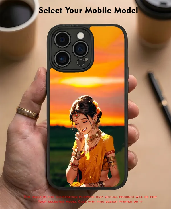 Girl_On_Saree_Illustrated__Design_Printed_Premium_Glossy_Back_Case_Cover_With_Camera_Protection_Mk000052_Bx