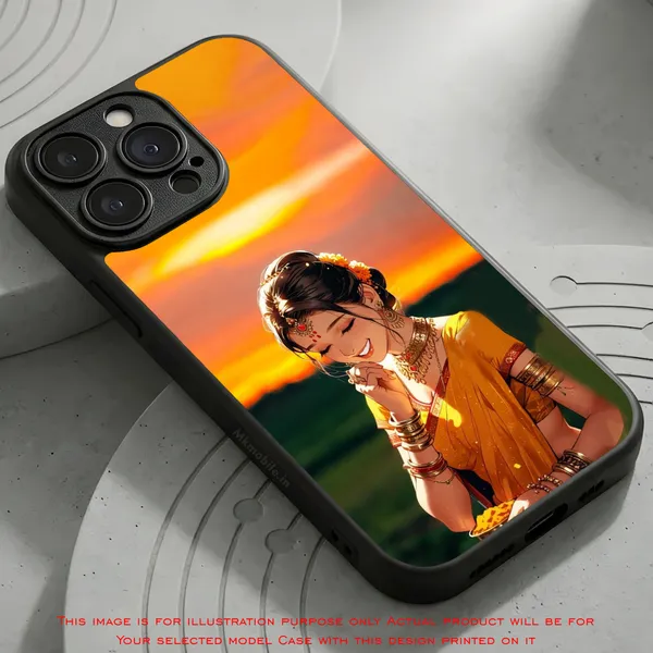 Girl_On_Saree_Illustrated__Design_Printed_Premium_Glossy_Back_Case_Cover_With_Camera_Protection_Mk000052_Bx