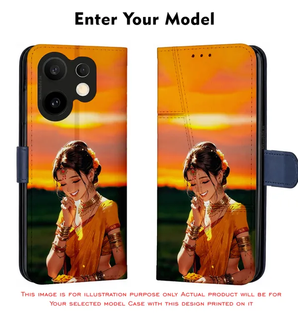 Girl_On_Saree_Illustrated__Design_Printed_Flip_Case_Cover_With_Camera_Protection_Mk000052_Fcuv