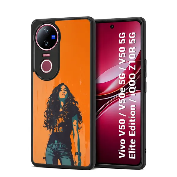 Orange_And_Black_Girl_Graphic_Design_Printed_Premium_Glossy_Back_Case_Cover_With_Camera_Protection_For_Vivo_V50_/_V50e_/_V50_5g_Elite_Edition_/_iQOO_Z10r_5g_Mk000070_Bx