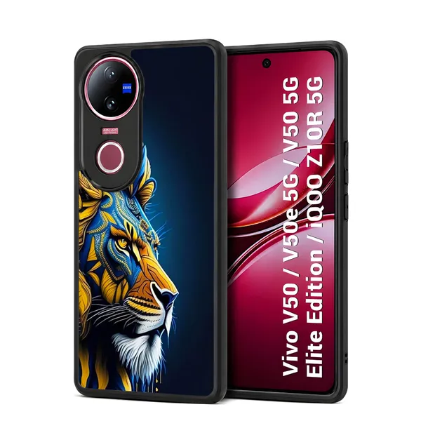 Blue_And_Yellow_Artistic_Lion_Design_Printed_Premium_Glossy_Back_Case_Cover_With_Camera_Protection_For_Vivo_V50_/_V50e_/_V50_5g_Elite_Edition_/_iQOO_Z10r_5g_Mk000075_Bx