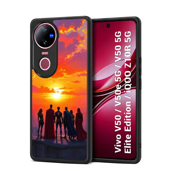 Justice_League_Sunset_Silhouette_Design_Printed_Premium_Glossy_Back_Case_Cover_With_Camera_Protection_For_Vivo_V50_/_V50e_/_V50_5g_Elite_Edition_/_iQOO_Z10r_5g_Mk000116_Bx