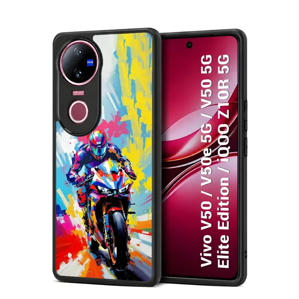 Multicolor_Racing_Bike_Abstract_Art_Design_Printed_Premium_Glossy_Back_Case_Cover_With_Camera_Protection_For_Vivo_V50_/_V50e_/_V50_5g_Elite_Edition_/_iQOO_Z10r_5g_Mk000134_Bx