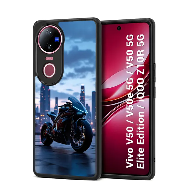 Black_Sports_Bike_City_Skyline_Design_Printed_Premium_Glossy_Back_Case_Cover_With_Camera_Protection_For_Vivo_V50_/_V50e_/_V50_5g_Elite_Edition_/_iQOO_Z10r_5g_Mk000140_Bx