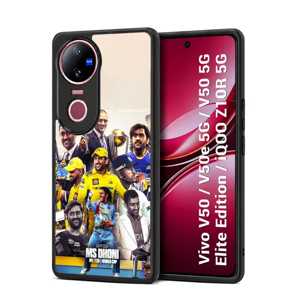 Cricket_Player_Dhoni_Collage_Design_Printed_Premium_Glossy_Back_Case_Cover_With_Camera_Protection_For_Vivo_V50_/_V50e_/_V50_5g_Elite_Edition_/_iQOO_Z10r_5g_Mk000241_Bx