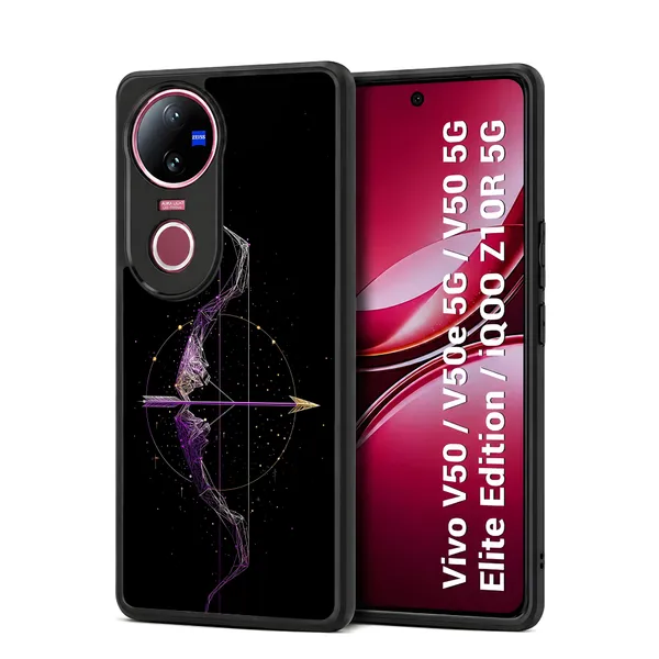 Black_Sagittarius_Constellation_Bow_And_Arrow_Design_Printed_Premium_Glossy_Back_Case_Cover_With_Camera_Protection_For_Vivo_V50_/_V50e_/_V50_5g_Elite_Edition_/_iQOO_Z10r_5g_Mk000280_Bx