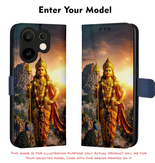 Lord_Murugan_With_Mayil_And_Vel_Design_Printed_Flip_Case_Cover_With_Camera_Protection_Mk000319_Fcuv