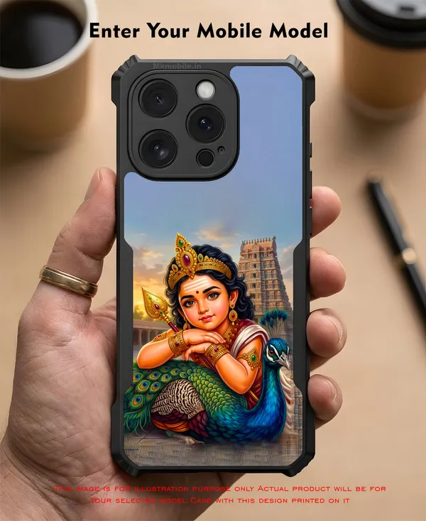 Tamil_God_Murugan_With_Mayil__Design_Printed_Bumper_Glossy_Back_Case_Cover_With_Camera_Protection_Mk000376_Bx