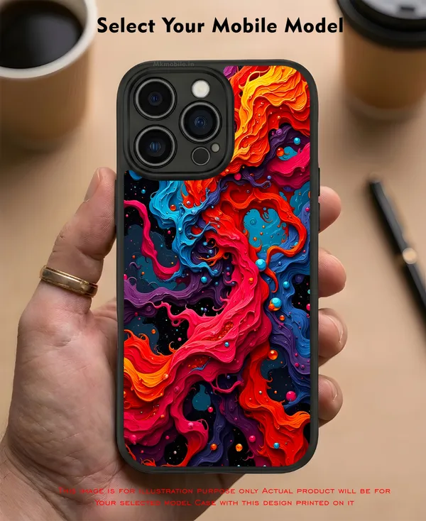 Abstract_Swirling_Paint_Pattern_With_Red,_Orange,_Blue,_And_Black_Design_Printed_Premium_Glossy_Back_Case_Cover_With_Camera_Protection_Mk000418_Bx
