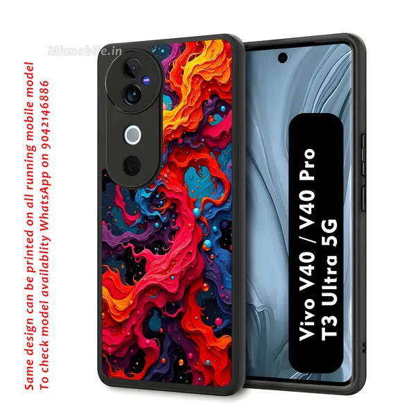 Abstract_Swirling_Paint_Pattern_With_Red,_Orange,_Blue,_And_Black_Design_Printed_Premium_Glossy_Back_Case_Cover_With_Camera_Protection_For_Vivo_V40_5G_/_V40_Pro_5G_/_T3_Ultra_5G_Mk000418_Bx