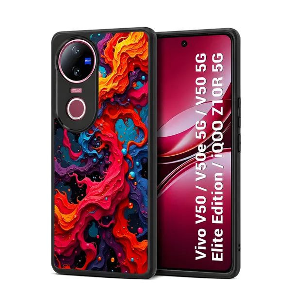 Abstract_Swirling_Paint_Pattern_With_Red,_Orange,_Blue,_And_Black_Design_Printed_Premium_Glossy_Back_Case_Cover_With_Camera_Protection_For_Vivo_V50_/_V50e_/_V50_5g_Elite_Edition_/_iQOO_Z10r_5g_Mk000418_Bx