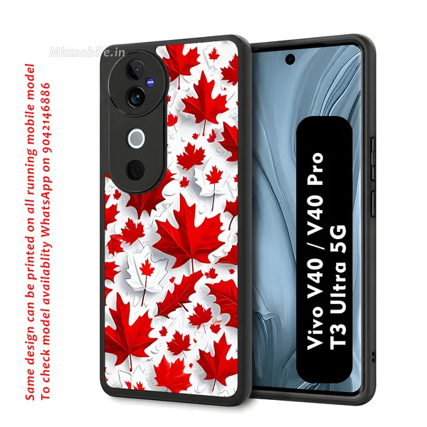 Features_A_Canadian_Maple_Leaf_Flag_Motif_Design_Printed_Premium_Glossy_Back_Case_Cover_With_Camera_Protection_For_Vivo_V40_5G_/_V40_Pro_5G_/_T3_Ultra_5G_Mk000419_Bx