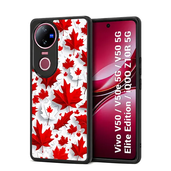 Features_A_Canadian_Maple_Leaf_Flag_Motif_Design_Printed_Premium_Glossy_Back_Case_Cover_With_Camera_Protection_For_Vivo_V50_/_V50e_/_V50_5g_Elite_Edition_/_iQOO_Z10r_5g_Mk000419_Bx