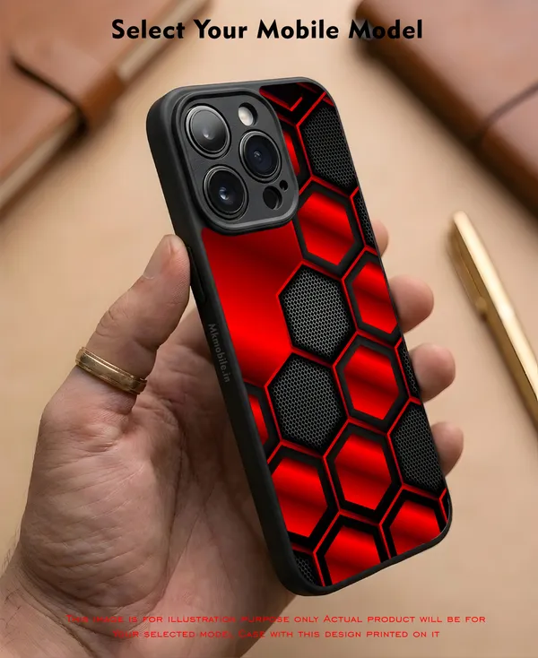 Striking_Red_And_Black_Hexagon_Pattern_Design_Printed_Premium_Glossy_Back_Case_Cover_With_Camera_Protection_Mk000421_Bx