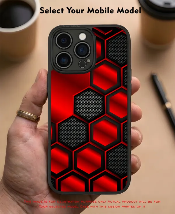 Striking_Red_And_Black_Hexagon_Pattern_Design_Printed_Premium_Glossy_Back_Case_Cover_With_Camera_Protection_Mk000421_Bx