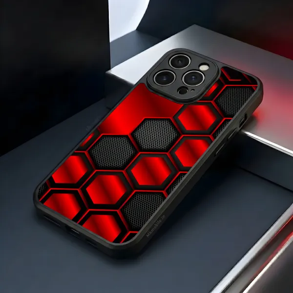 Striking_Red_And_Black_Hexagon_Pattern_Design_Printed_Premium_Glossy_Back_Case_Cover_With_Camera_Protection_Mk000421_Bx