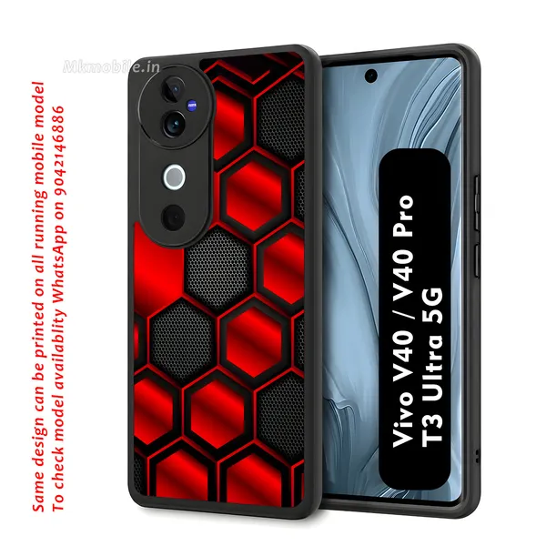 Striking_Red_And_Black_Hexagon_Pattern_Design_Printed_Premium_Glossy_Back_Case_Cover_With_Camera_Protection_For_Vivo_V40_5G_/_V40_Pro_5G_/_T3_Ultra_5G_Mk000421_Bx