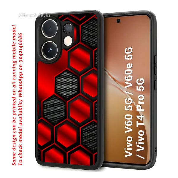 Striking_Red_And_Black_Hexagon_Pattern_Design_Printed_Premium_Glossy_Back_Case_Cover_With_Camera_Protection_For_Vivo_V60_5G_/_V60e_/_T4_Pro_5G_Mk000421_Bx