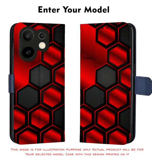 Striking_Red_And_Black_Hexagon_Pattern_Design_Printed_Flip_Case_Cover_With_Camera_Protection_Mk000421_Fcuv