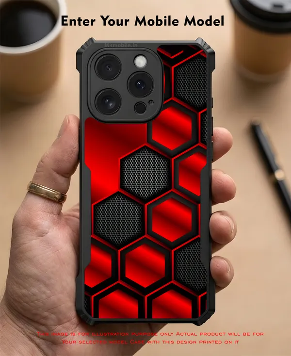 Striking_Red_And_Black_Hexagon_Pattern__Design_Printed_Bumper_Glossy_Back_Case_Cover_With_Camera_Protection_Mk000421_Bx