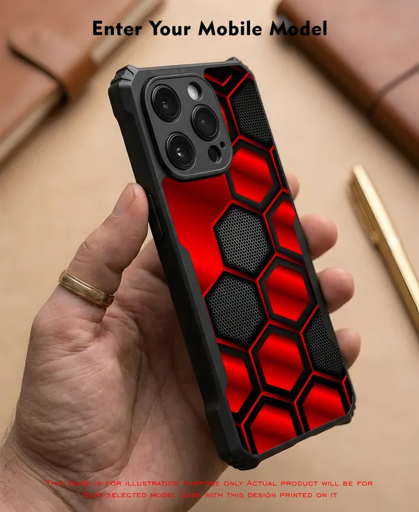 Striking_Red_And_Black_Hexagon_Pattern__Design_Printed_Bumper_Glossy_Back_Case_Cover_With_Camera_Protection_Mk000421_Bx