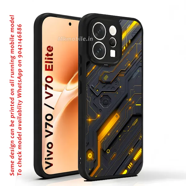 Futuristic_Circuit_Board_Pattern_With_Black_And_Yellow_Accents_Design_Printed_Premium_Glossy_Back_Case_Cover_With_Camera_Protection_For_Vivo_V70_5G_/_V70_5G_Elite_Mk000424_Bx