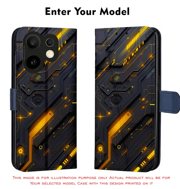 Futuristic_Circuit_Board_Pattern_With_Black_And_Yellow_Accents_Design_Printed_Flip_Case_Cover_With_Camera_Protection_Mk000424_Fcuv