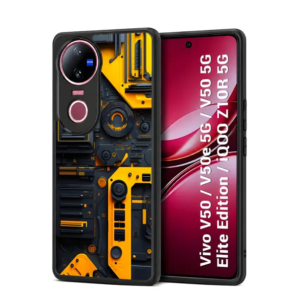 Industrial_Style,_Orange_And_Black_Mechanical_Design_Printed_Premium_Glossy_Back_Case_Cover_With_Camera_Protection_For_Vivo_V50_/_V50e_/_V50_5g_Elite_Edition_/_iQOO_Z10r_5g_Mk000425_Bx