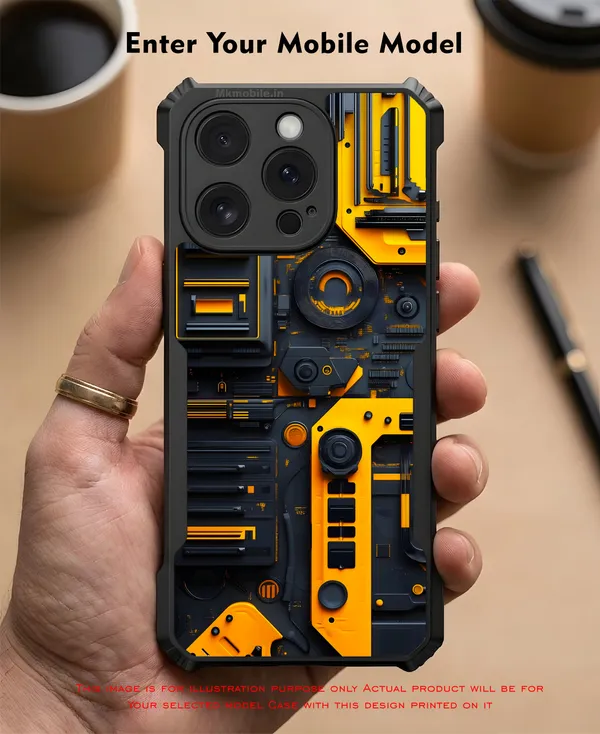 Industrial_Style,_Orange_And_Black_Mechanical__Design_Printed_Bumper_Glossy_Back_Case_Cover_With_Camera_Protection_Mk000425_Bx