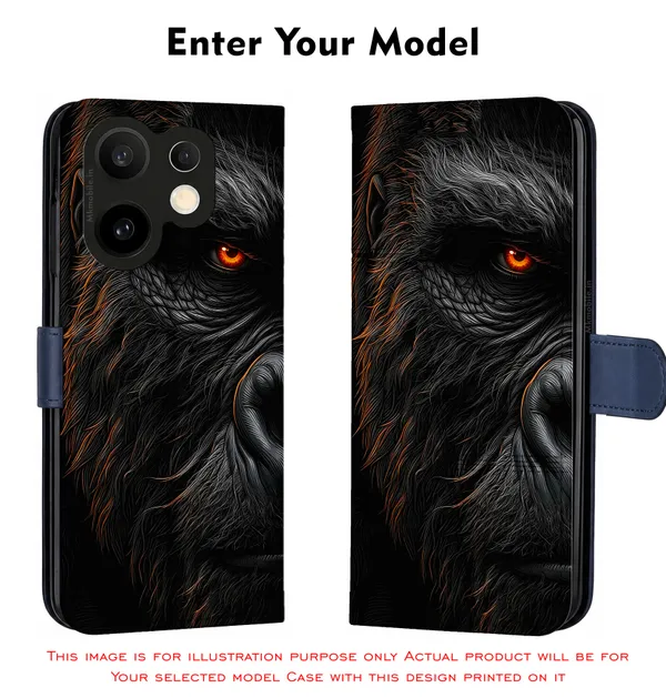 Realistic_Close_Up_Portrait_Of_A_Gorilla_With_Glaring_Red_Eyes_Design_Printed_Flip_Case_Cover_With_Camera_Protection_Mk000451_Fcuv