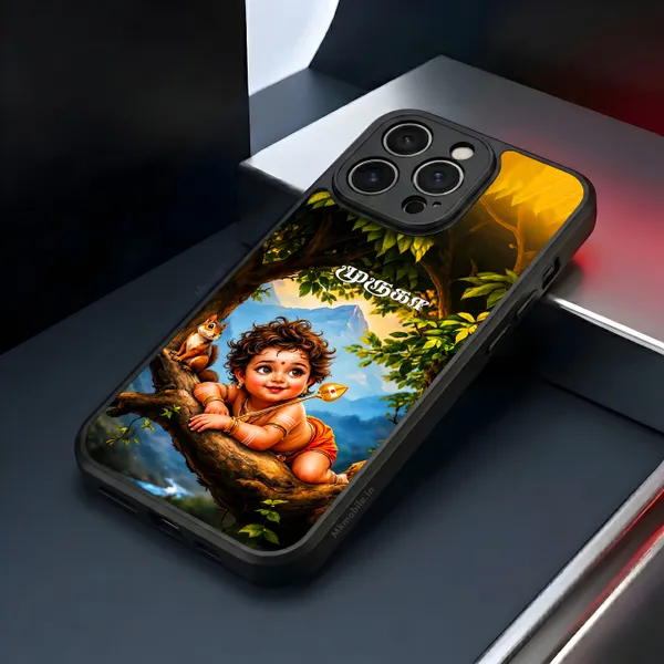 Cute_Baby_Murugan_On_The_Tree_With_Squirrel_Design_Printed_Premium_Glossy_Back_Case_Cover_With_Camera_Protection_Mk000461_Bx