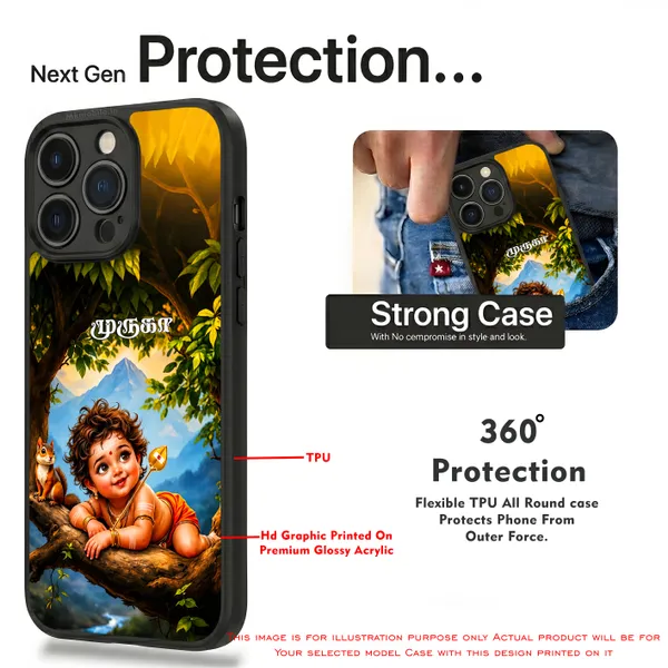 Cute_Baby_Murugan_On_The_Tree_With_Squirrel_Design_Printed_Premium_Glossy_Back_Case_Cover_With_Camera_Protection_Mk000461_Bx