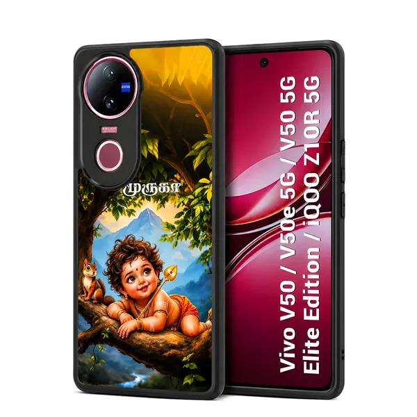 Cute_Baby_Murugan_On_The_Tree_With_Squirrel_Design_Printed_Premium_Glossy_Back_Case_Cover_With_Camera_Protection_For_Vivo_V50_/_V50e_/_V50_5g_Elite_Edition_/_iQOO_Z10r_5g_Mk000461_Bx