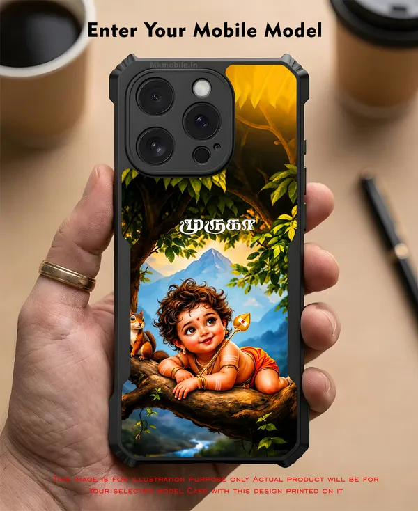 Cute_Baby_Murugan_On_The_Tree_With_Squirrel__Design_Printed_Bumper_Glossy_Back_Case_Cover_With_Camera_Protection_Mk000461_Bx