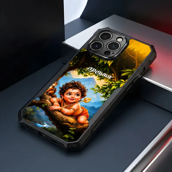 Cute_Baby_Murugan_On_The_Tree_With_Squirrel__Design_Printed_Bumper_Glossy_Back_Case_Cover_With_Camera_Protection_Mk000461_Bx