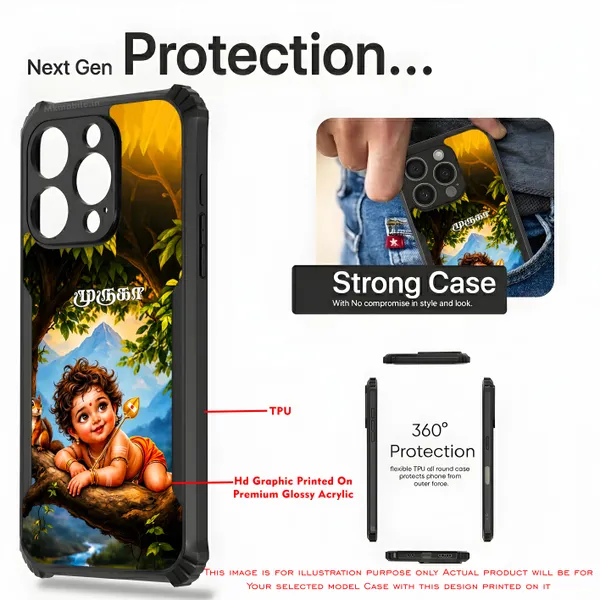 Cute_Baby_Murugan_On_The_Tree_With_Squirrel__Design_Printed_Bumper_Glossy_Back_Case_Cover_With_Camera_Protection_Mk000461_Bx