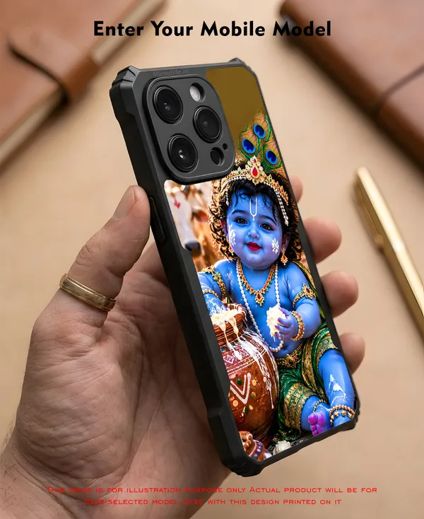 Cute_Baby_Krishna_Eating_Butter_Design_Printed_Bumper_Glossy_Back_Case_Cover_With_Camera_Protection_Mk000530_Ip
