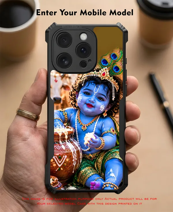 Cute_Baby_Krishna_Eating_Butter_Design_Printed_Bumper_Glossy_Back_Case_Cover_With_Camera_Protection_Mk000530_Ip
